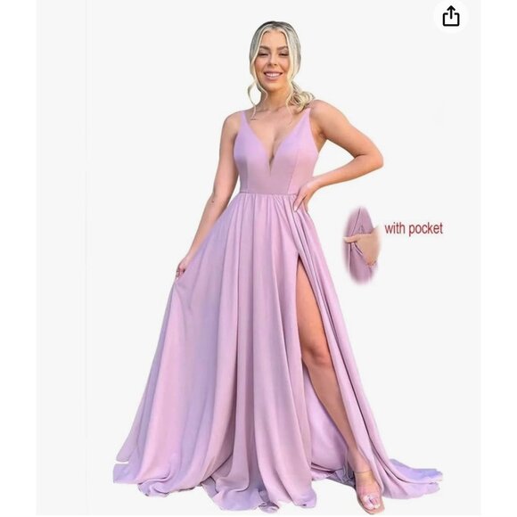 Happy Wedding Blue Pleated Lace-Up Back Bridesmaid Gown Size 12 - Picture 10 of 16